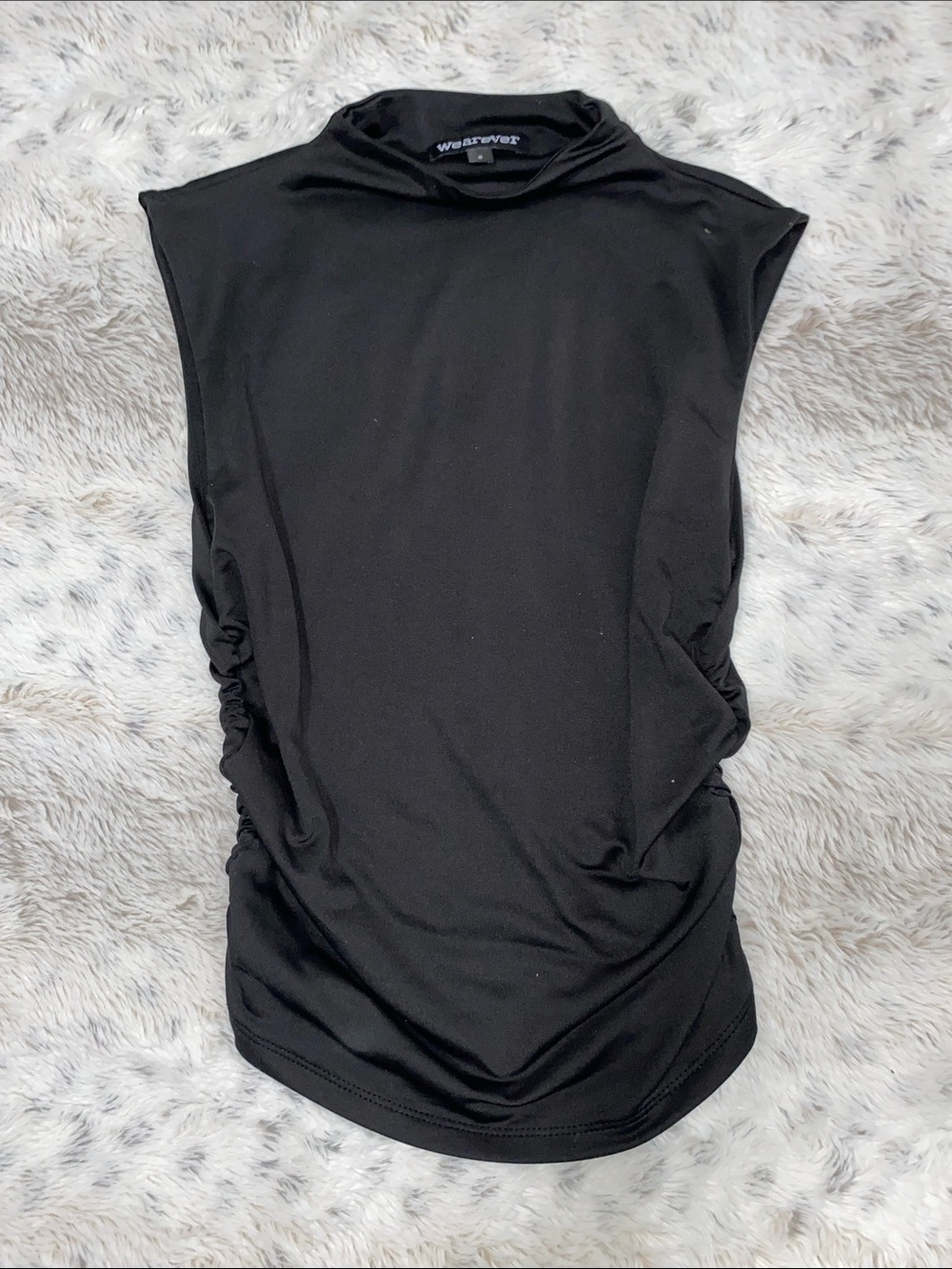 Wakins Black Mock Neck Sleeveless Tank with Side Ruching